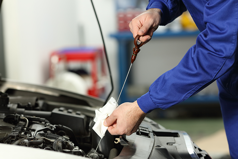 vehicles mechanic checking oil